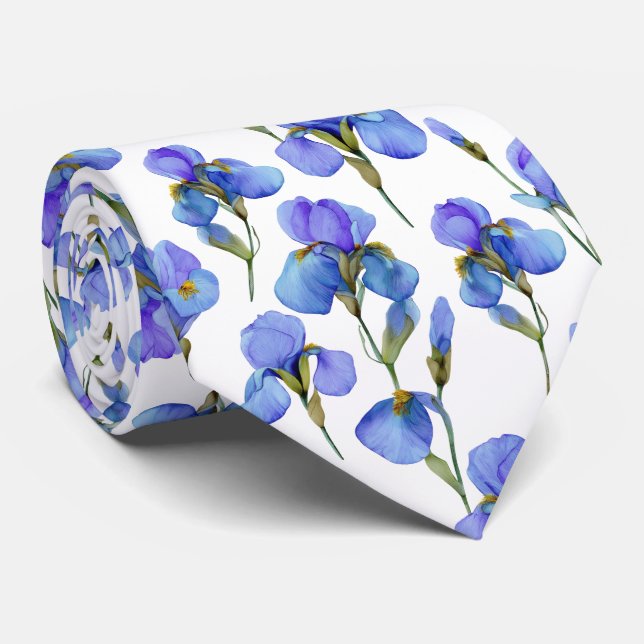 Blått akvarell Iris Blommönster Slips (Rullad)
