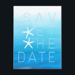 Blått akvarell strandbröllop Spara datumet Meddelande Vykort<br><div class="desc">anpassa på valfri sätt.</div>