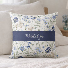 Blått akvarell vildblomma monogramnamn