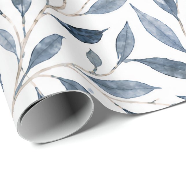 Blått akvarellblad Botaniskt inpackningspapper Presentpapper (Rullad Hörn)