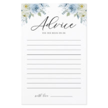 Blått akvarellblommigt bröllopsfest råd-kort