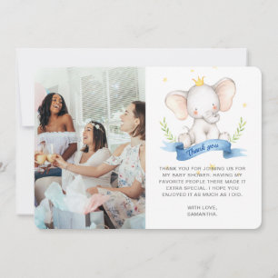 Blått akvarellblommigt elefant-barnkalas-foto tack kort
