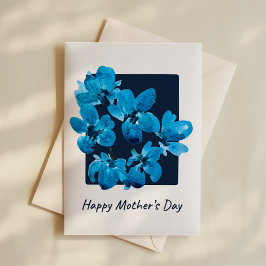 Blått akvarellblommigt mors dag kort