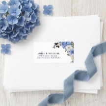 Blått akvarellblommigt returadressmärke