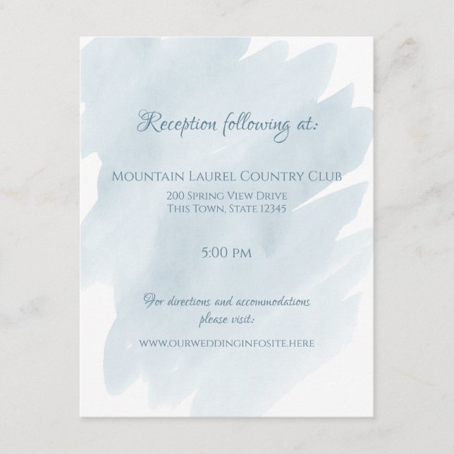Blått akvarellbröllops detaljer och information tilläggskort (Framsida)