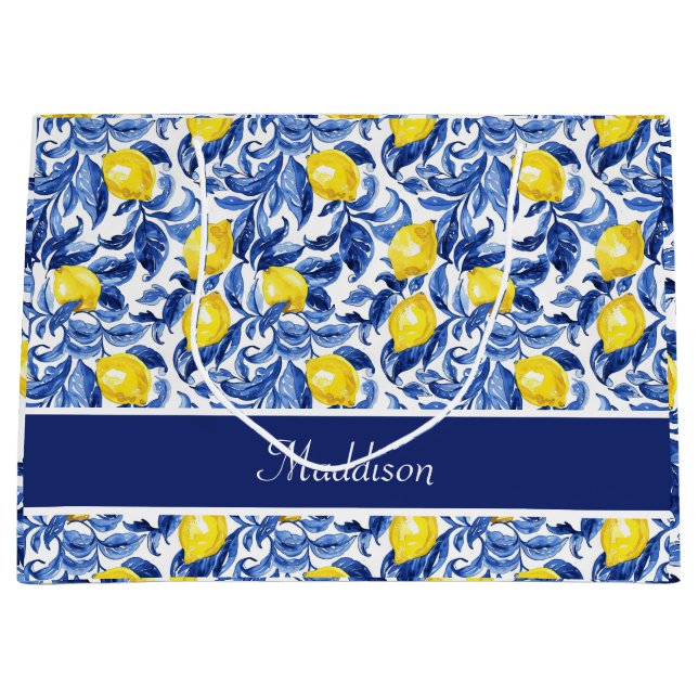 Blått akvarellcitronmönster monogramnamn (Framsidan)