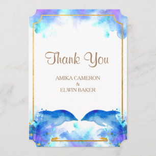 Blått akvarelldelfin tackkort tack kort