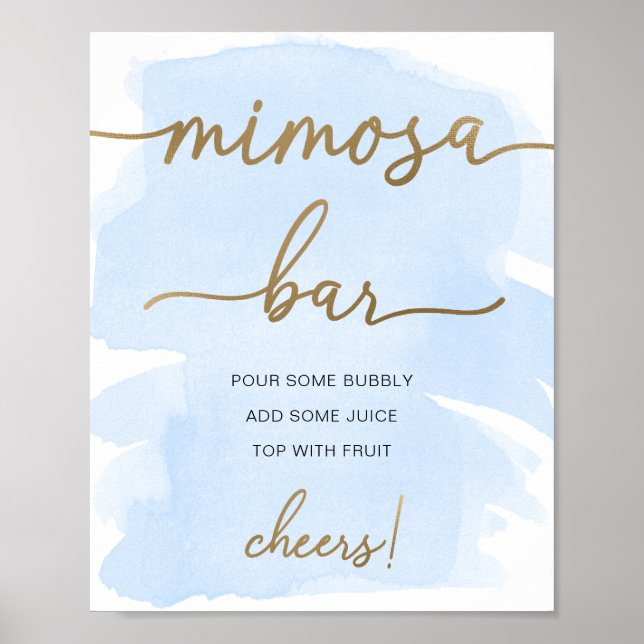 Blått akvarellguld Mimosa Barskylt Poster (Framsidan)