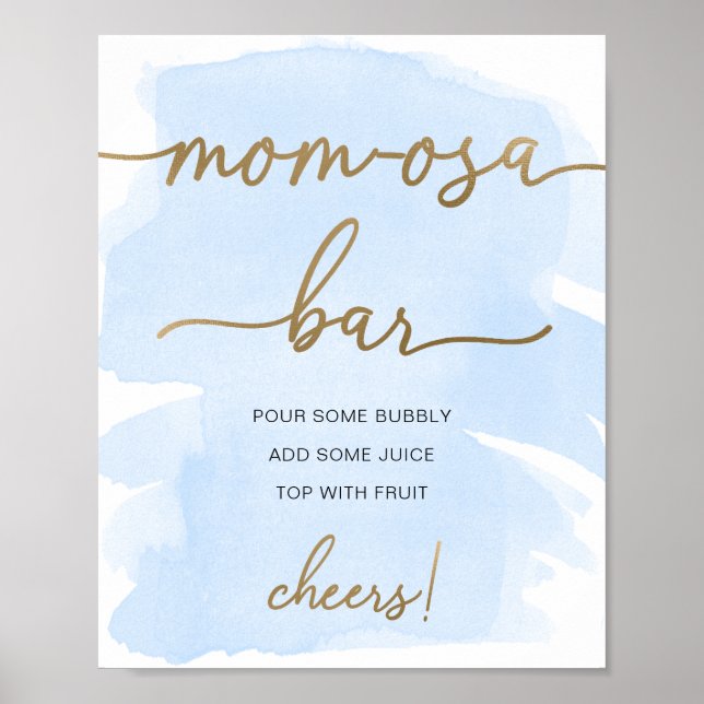 Blått akvarellguld Mom-osa Barskylt Poster (Framsidan)