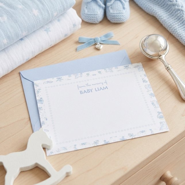 Blått akvarellkanin babykammarkort inbjudningar (Blue Watercolor Bunny Baby Nursery Note Card)