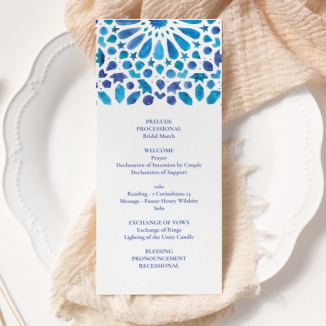 Blått akvarellmönster i Medelhavsstil för kakelpla Program (Skapare uppladdad)