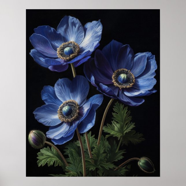Blått Anemone Flowers Art Print Poster (Framsidan)