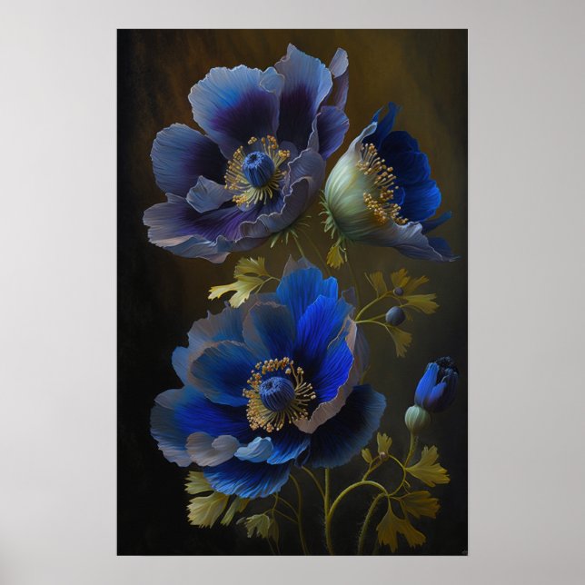 Blått Anemone Flowers Art Print Poster (Framsidan)