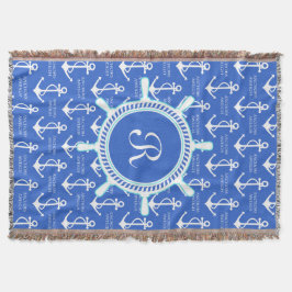 Blått ankrar den kust- nautiska monogramen mysfilt