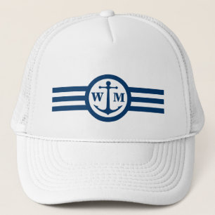 Blått ankrar Monogramlogotyphatten Truckerkeps