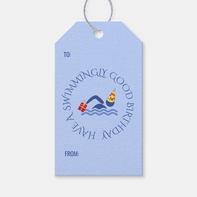 Blått anpassningsbar från daglig simning presentetikett (Framsidan)