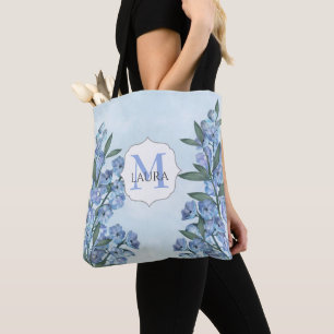 Blått Anpassningsbar Monogram Blommigt Botanisk El Tygkasse