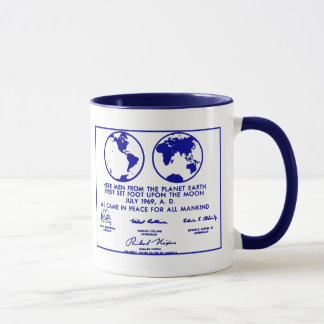 Blått "APOLLO PLAQUE/MISSION PLANERAR" kaffemuggen Mugg