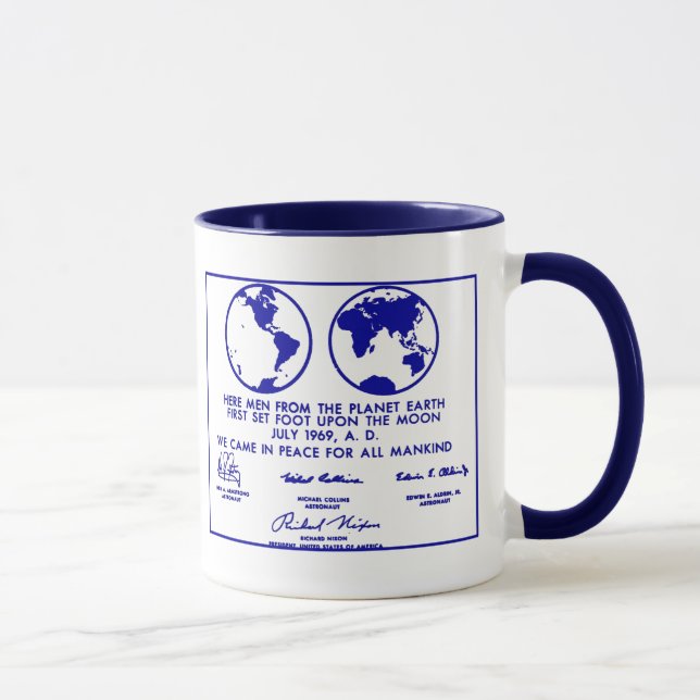 Blått "APOLLO PLAQUE/MISSION PLANERAR" kaffemuggen Mugg (Höger)