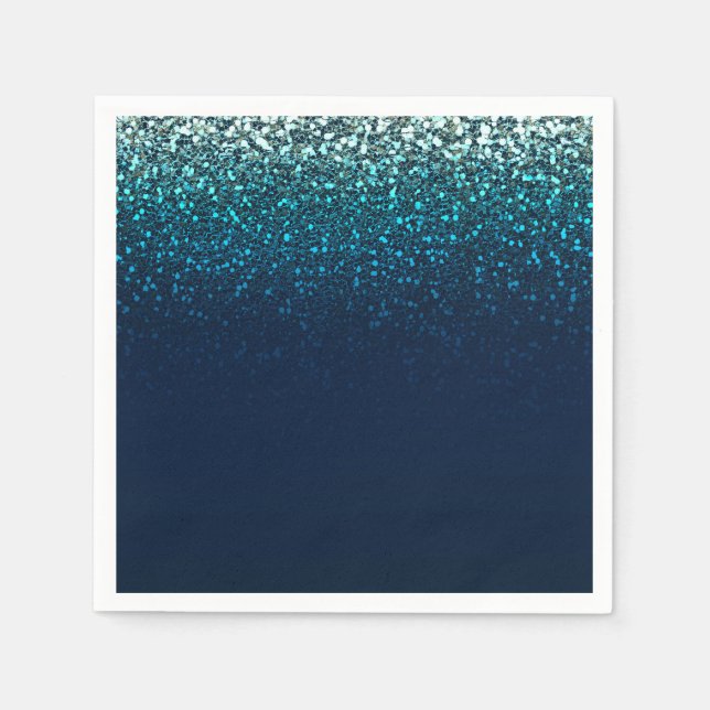 Blått Aqua Marin Glitter Glitter Födelsedagsfest Pappersservett (Framsidan)