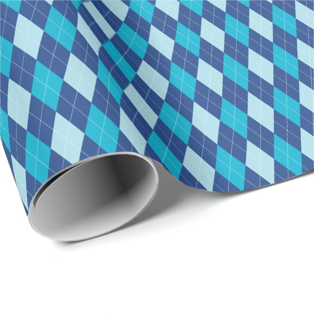 Blått Argyle-inslagspapper Presentpapper (Rullad Hörn)