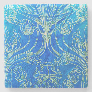 Blått art nouveau, blommigt, belleepoque, vintage stenunderlägg