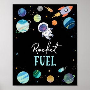Blått Astronaut Rocket Fuel Birthday-tecken Poster