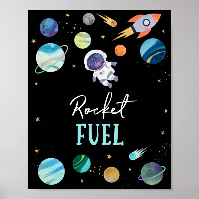 Blått Astronaut Rocket Fuel Birthday-tecken Poster (Framsidan)