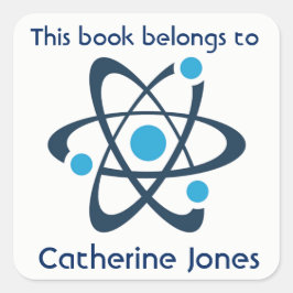 Blått Atom Science Design Bookplate-märke Fyrkantigt Klistermärke