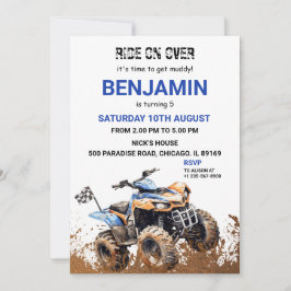 Blått ATV Wheeler Bike Birthday-meddelande Inbjudningar