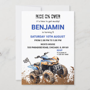 Blått ATV Wheeler Bike Birthday-meddelande Inbjudningar