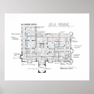 Blått av Backe House Blueprint Poster