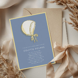 Blått Baby-bonnet-babyinställarinbjudan Spara Datumet