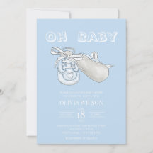 Blått Baby Bootie Watercolor Baby Shower-inbjudan