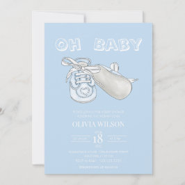 Blått Baby Bootie Watercolor Baby Shower-inbjudan Inbjudningar