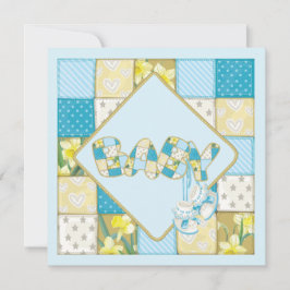 Blått Baby-Bootyer och lappverk - Quilt Baby Showe Inbjudningar