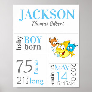 Blått Baby-födelsetecken med Baby-hak Poster