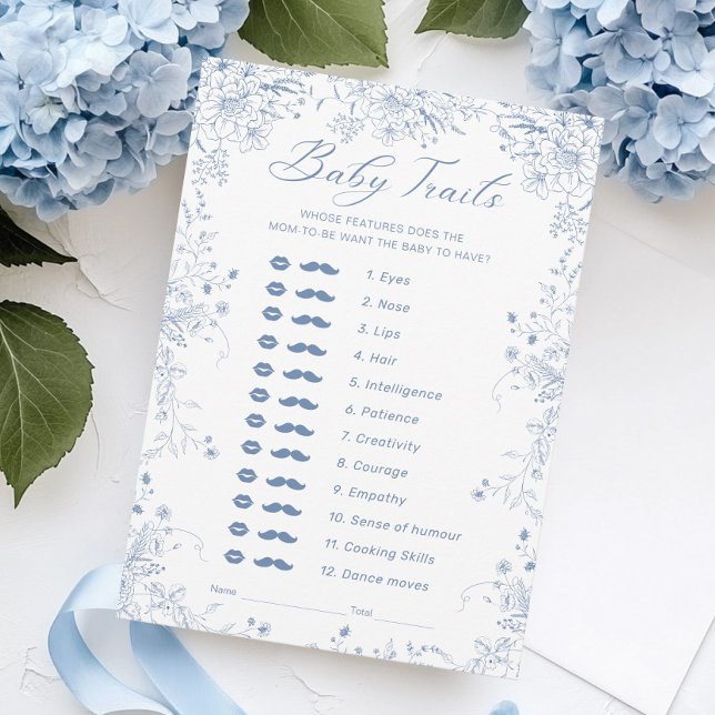 Blått Baby-kort för babyskor med Blommigt Inbjudningar (Skapare uppladdad)