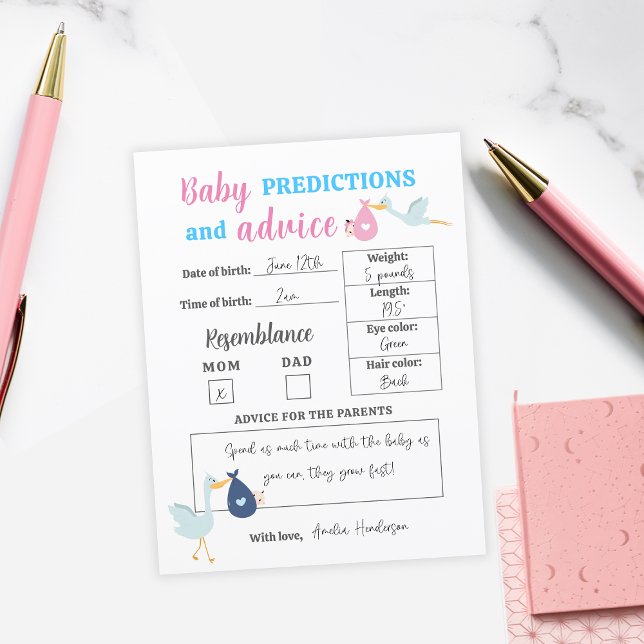 Blått Baby-predikat för Rosa och frågetecken - kök Vykort (Blue Pink Baby Predictions & Advice Quiz Game Card
)