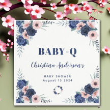 Blått Baby-Q Blommigt Ro Pastel BBQ Baby Shower