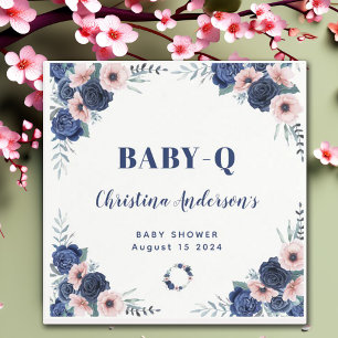 Blått Baby-Q Blommigt Ro Pastel BBQ Baby Shower Pappersservett