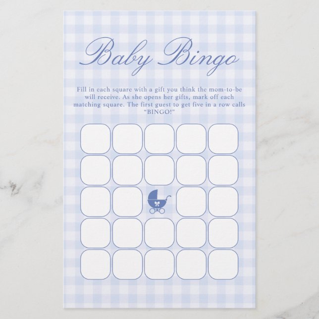 Blått Baby Shower Bingo-spel (Framsida)