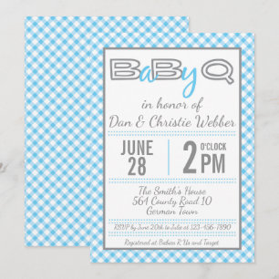Blått BabyQ BBQ Baby Shower-inbjudan Inbjudningar