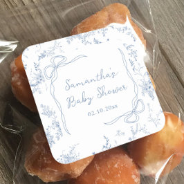 Blått babyskor, Blommigt Bow Fyrkantigt Klistermärke