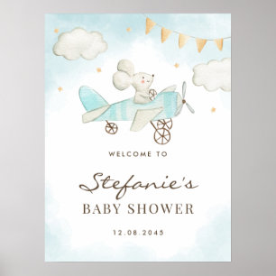 Blått babyskor för Baby med vattenfärg Poster