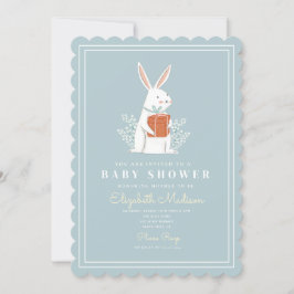 Blått babyskor för Cute White Bunny Inbjudningar