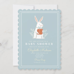 Blått babyskor för Cute White Bunny Inbjudningar