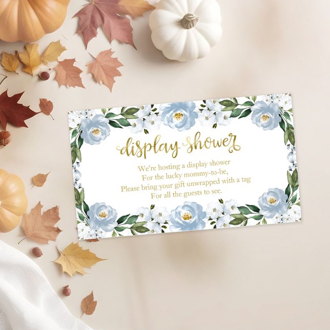 Blått babyskor med Blommigt Visning Shower Tilläggskort (Skapare uppladdad)