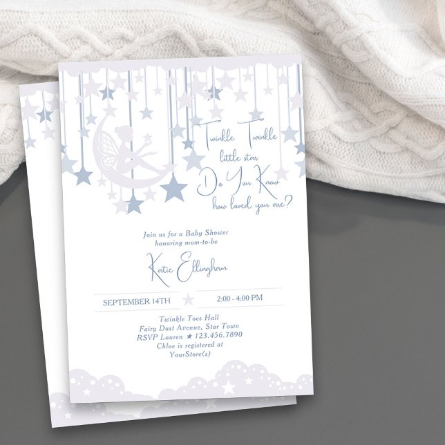 Blått babyskor med liten stjärna, Twinkle Twinkle  Inbjudningar (Twinkle Twinkle Little Star Boy Baby Shower Invitation)