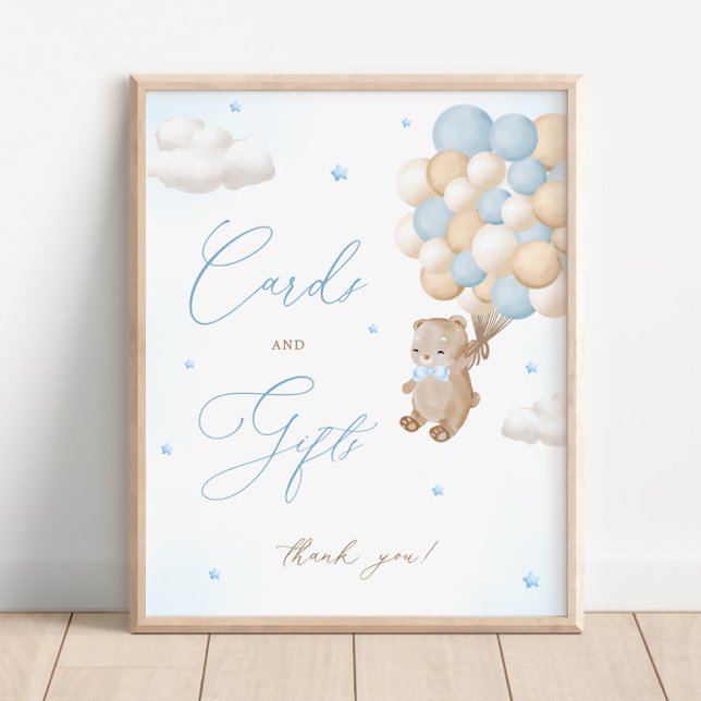 Blått babyvykort och presentkort för nalle poster (Skapare uppladdad)